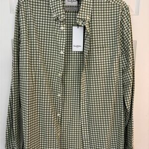 Goodfellow & Co Green and White Checkered Casual Button Down Shirt